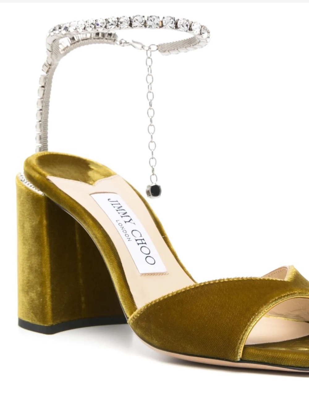 Jimmy Choo Olive Velvet Block Heel Saeda Embellished Sandals NEW - Picture 4 of 17